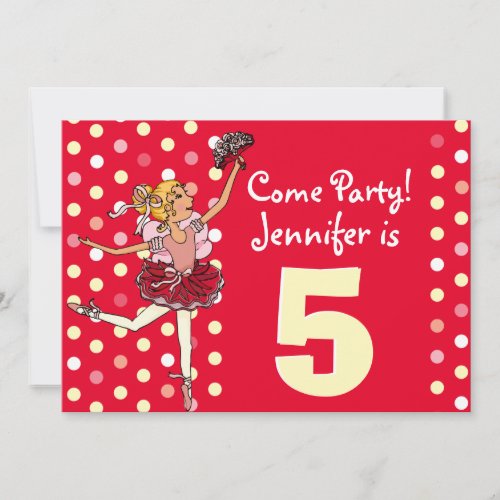 Ballet kids party red yellow invitation