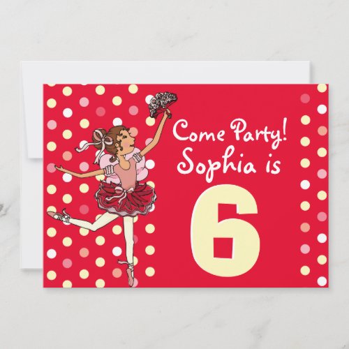 Ballet kids party red yellow invitation