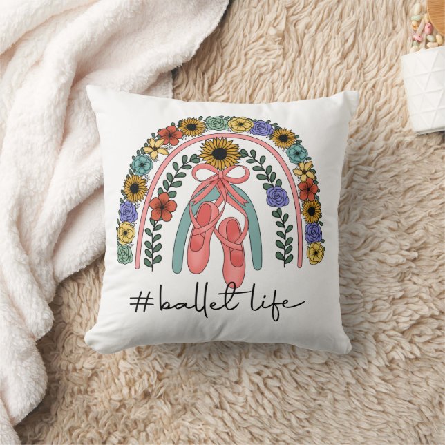 Ballet Life Floral Rainbow Ballet Slippers Dancers Throw Pillow (Blanket)
