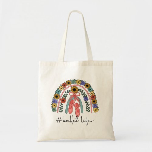 ballet life rainbow with ballet shoes ballerina tote bag