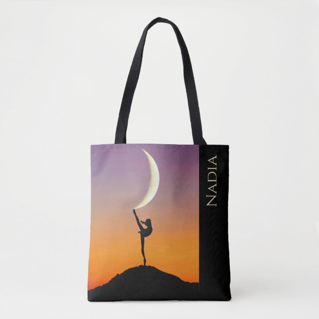 Ballet Moon Dance Personalized Name Tote Bag (Front)