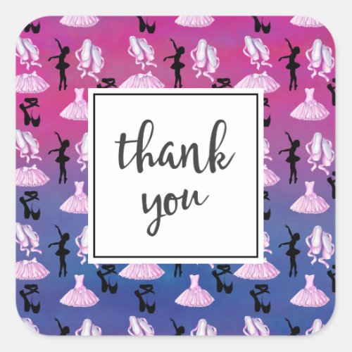 Ballet Pattern on Pink and Blue Gradient Thank You Square Sticker