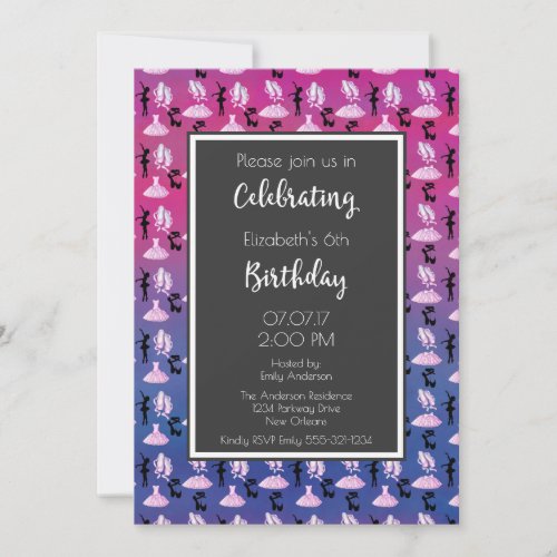 Ballet Pattern on Pink and Purple Birthday Party Invitation