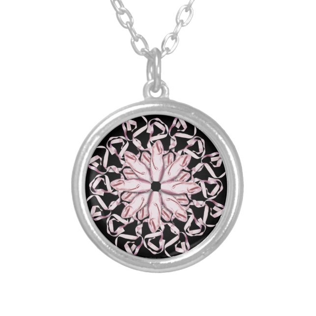 Ballet Pattern (pink) Silver Plated Necklace (Front)