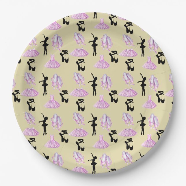 Ballet Pattern with Dance Attire and Ballerina Paper Plates (Front)
