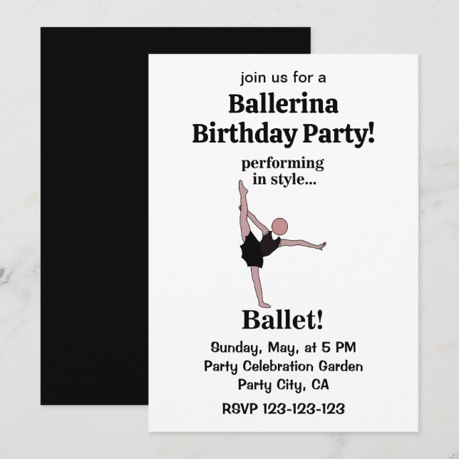 Ballet Performing In Style Ballerina Birthday Invitation (Front/Back)