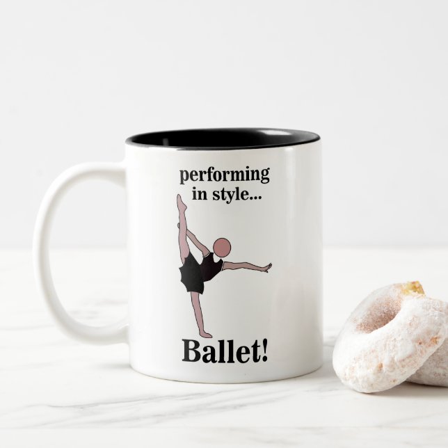 Ballet Performing In Style Ballerina Dancer Two-Tone Coffee Mug (With Donut)