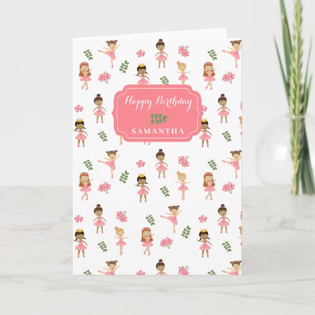 Ballet Pink Ballerinas Dancing Girl Birthday Card (Front)