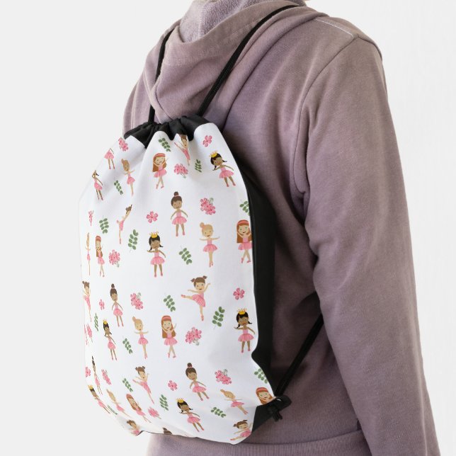 Ballet Pink Ballerinas Dancing Pattern Drawstring Bag (Insitu)