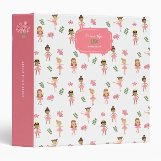 Ballet Pink Ballerinas Dancing Pattern Girl Album 3 Ring Binder (Front/Spine)
