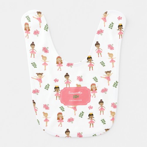 Ballet Pink Ballerinas Dancing Pattern Girl Baby Bib