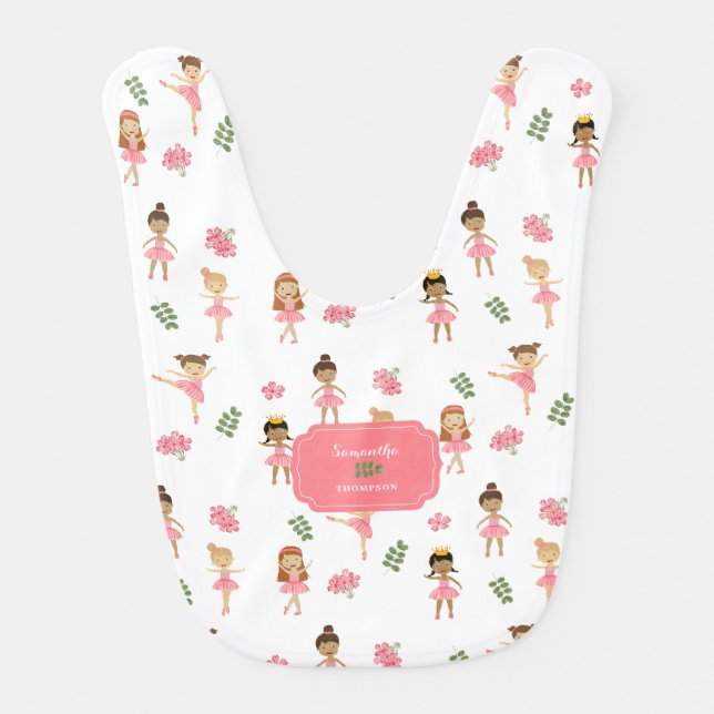 Ballet Pink Ballerinas Dancing Pattern Girl Baby Bib (Front)