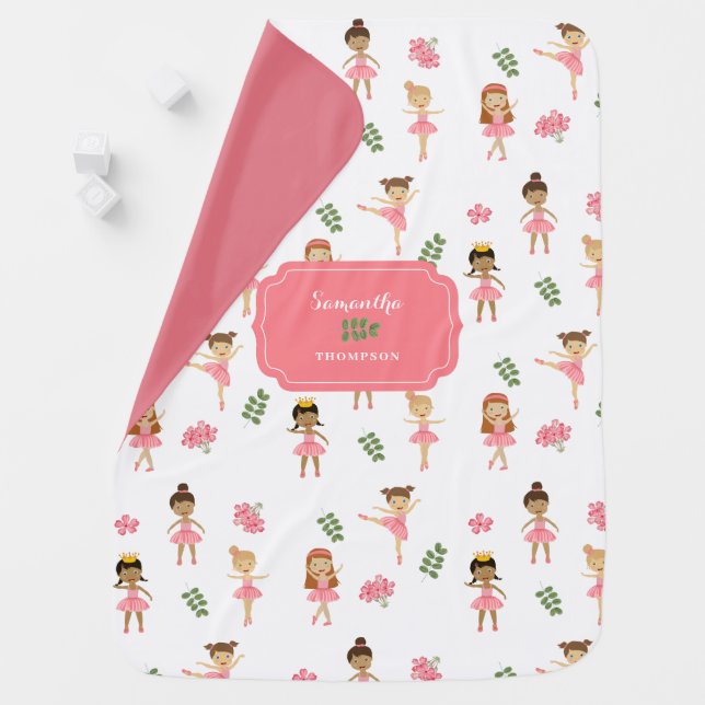 Ballet Pink Ballerinas Dancing Pattern Girl Baby Blanket (In Situ)