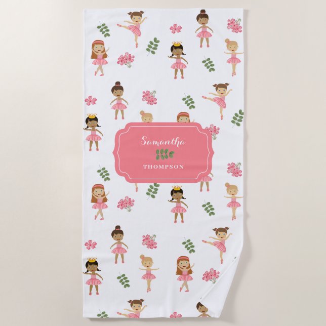 Ballet Pink Ballerinas Dancing Pattern Girl Beach Towel (Front)