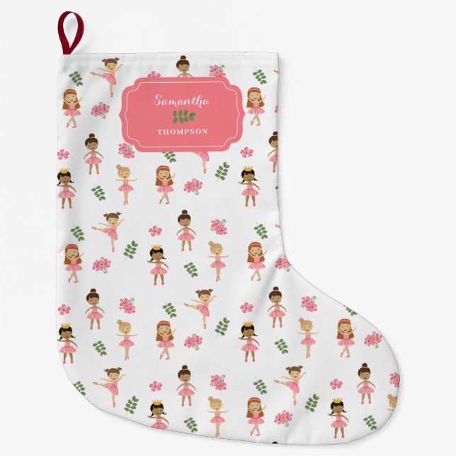 Ballet Pink Ballerinas Dancing Pattern Girl Large Christmas Stocking (Front)