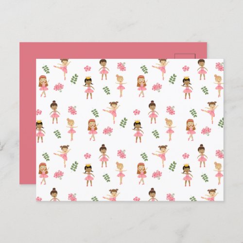 Ballet Pink Ballerinas Dancing Pattern Holiday Postcard