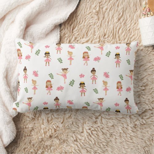 Ballet Pink Ballerinas Dancing Pattern Lumbar Pillow