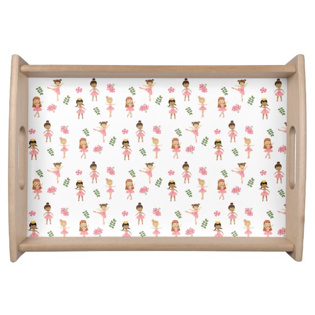 Ballet Pink Ballerinas Dancing Pattern Serving Tray (Front)