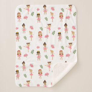 Ballet Pink Ballerinas Dancing Pattern Sherpa Blanket