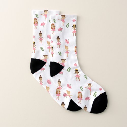 Ballet Pink Ballerinas Dancing Pattern Socks