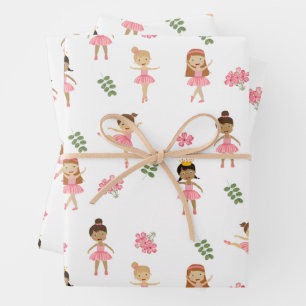 Ballet Pink Ballerinas Dancing Pattern Wrapping Paper Sheets
