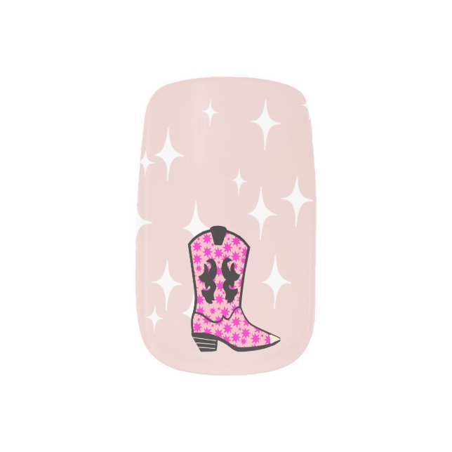 Ballet Pink Cowboy Cowgirl Boot Rodeo Minx Nail Art (Left Thumb)