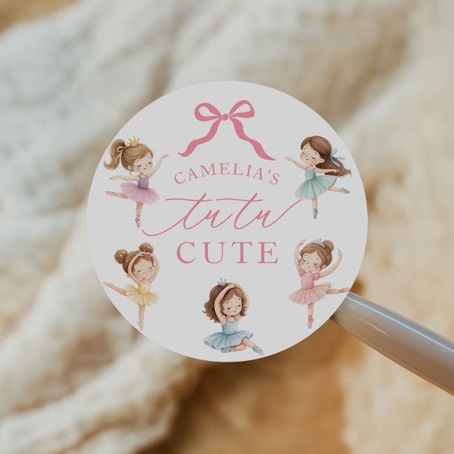 Ballet Pink Girls Bow Tutu Ballerina 1st Birthday Classic Round Sticker (Creator Uploaded)
