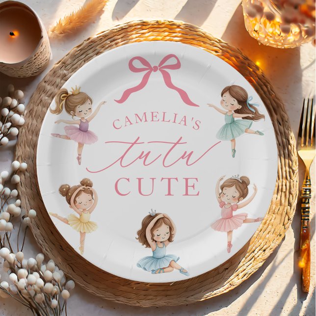 Ballet Pink Girls Bow Tutu Ballerina 1st Birthday Paper Plates (Creator Uploaded)