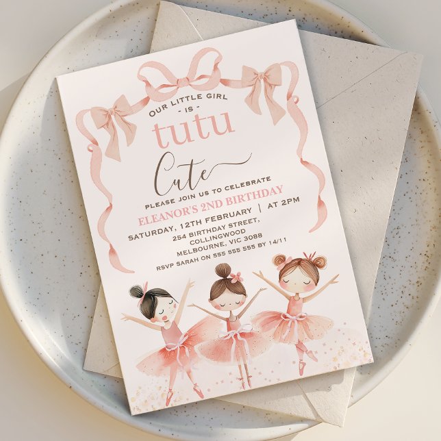 Ballet Pink Girls Tutu Ballerina 2nd Birthday Invitation (Tutu Cute Second Birthday Invitation Template Ballerina Birthday Invitation Ballet 2nd Birthday

)