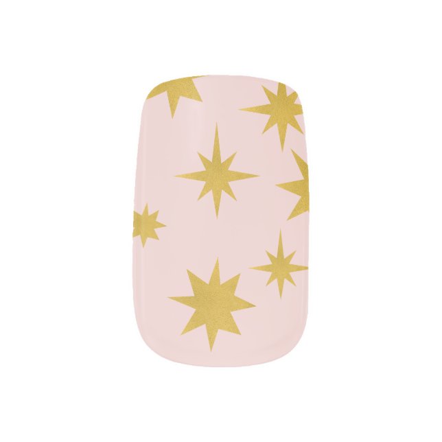 Ballet Pink Gold Star Minx Nail Art (Left Thumb)