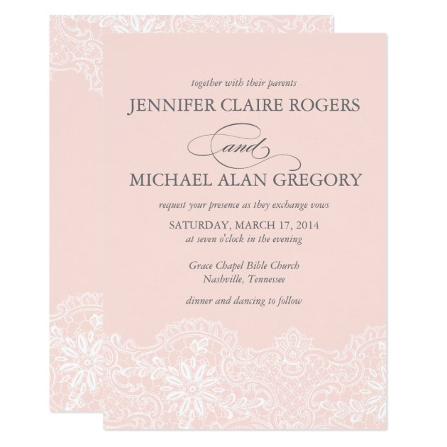 Ballet Pink Lace Wedding Invitation