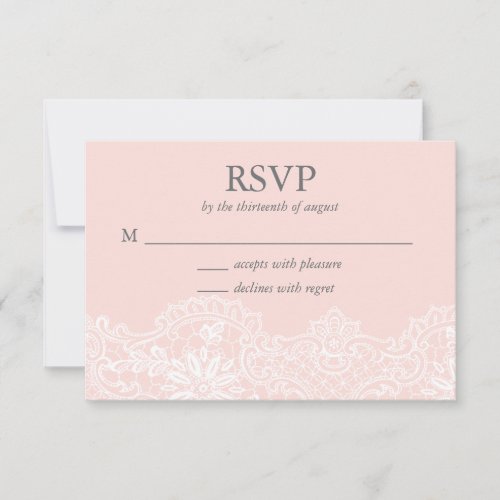 Ballet Pink Lace Wedding RSVP Card