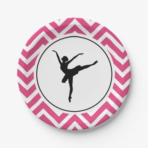 Ballet Pink White Chevron En Pointe Ballerina Paper Plates