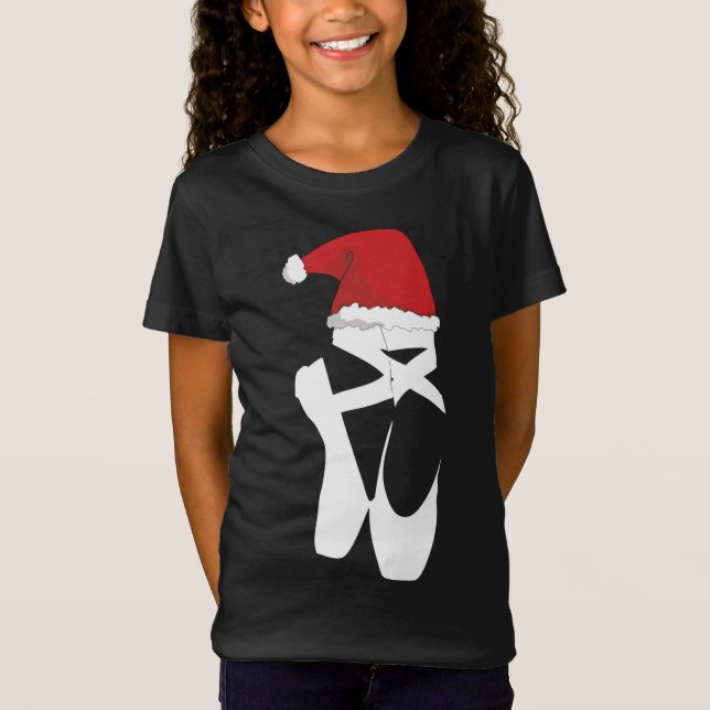 Ballet Pointe Shoe Christmas Santa Hat T-Shirt (Front)