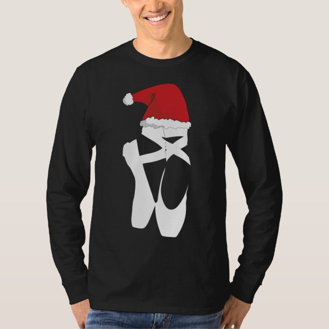 Ballet Pointe Shoe Christmas Santa Hat T-Shirt (Front)