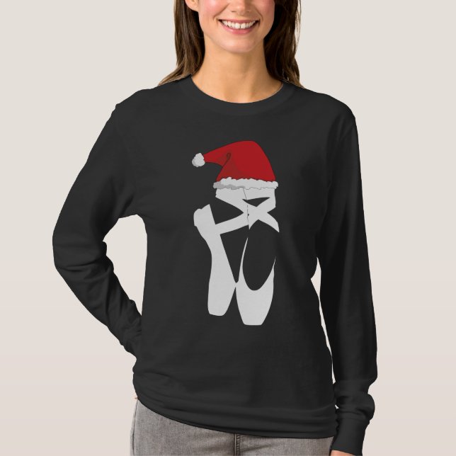 Ballet Pointe Shoe Christmas Santa Hat T-Shirt (Front)