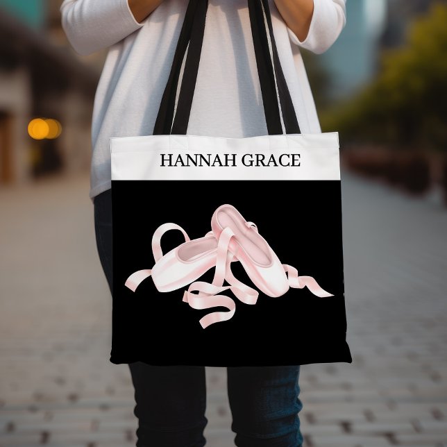 Ballet Pointe Shoe Pink and Black Tote Bag (Creator Uploaded)