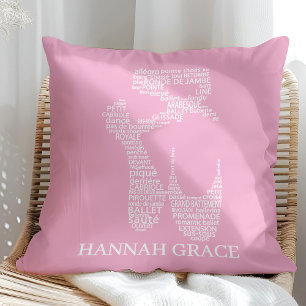 Ballet Pointe Shoe Typography Pink and White Throw Pillow