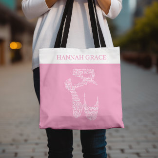 Ballet Pointe Shoe Typography Pink and White Tote Bag