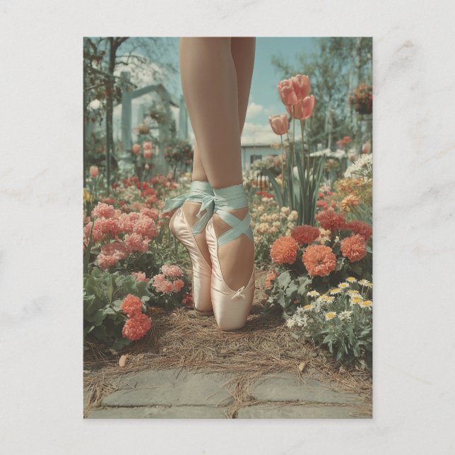 Ballet Pointe Shoes in Blooming Garden Postcard (Front)