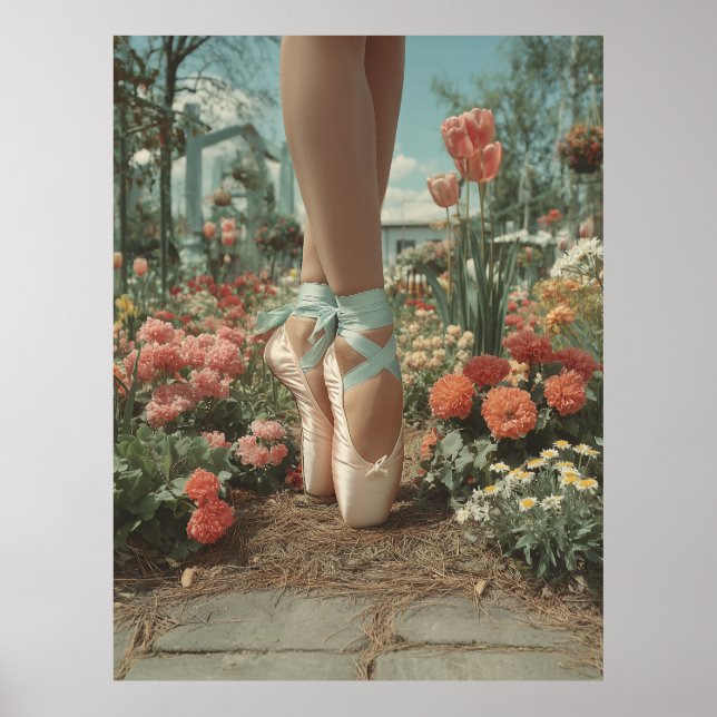Ballet Pointe Shoes in Blooming Garden Poster (Front)