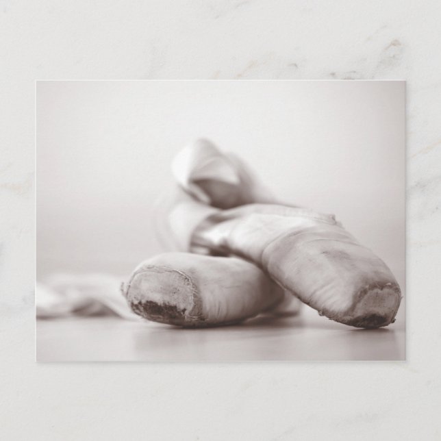 Ballet Pointe Shoes on Dance Floor Template Postcard (Front)