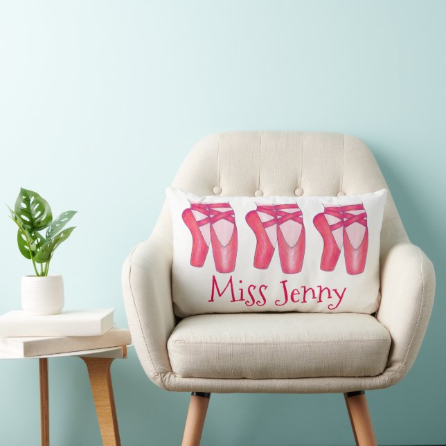 Ballet Pointe Shoes Pink Dance Teacher RecitalGift Lumbar Pillow (Chair)