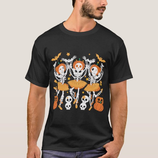 Ballet Pumpkin Skeleton Halloween T-Shirt – Scary  (Front)