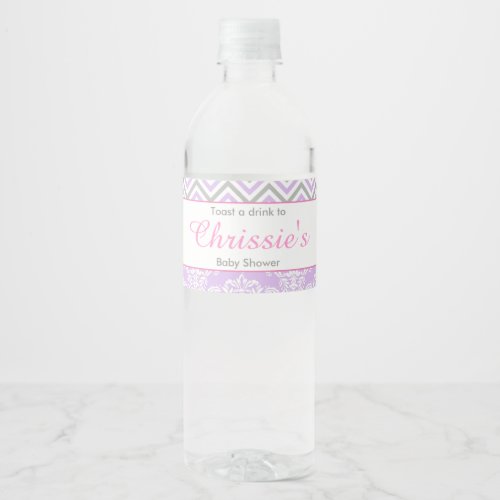 Ballet Purple  Gray Baby Shower Party Water Bottle Label