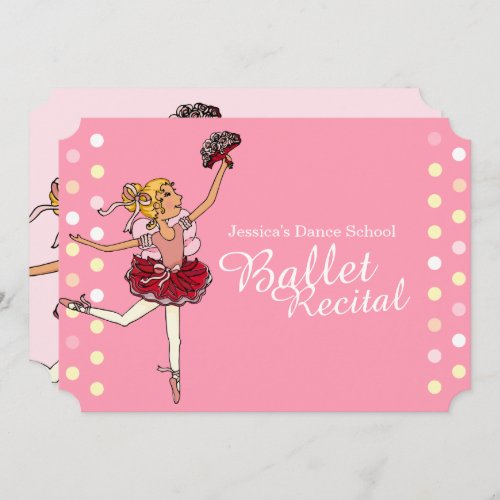 Ballet recital kids ballerina pink invitations