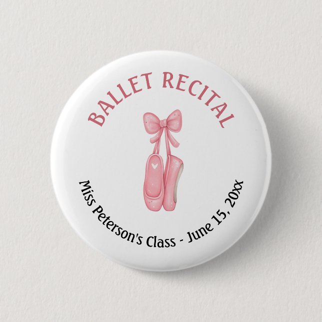 Ballet Recital Pink Shoes Party Favor Button (Front)