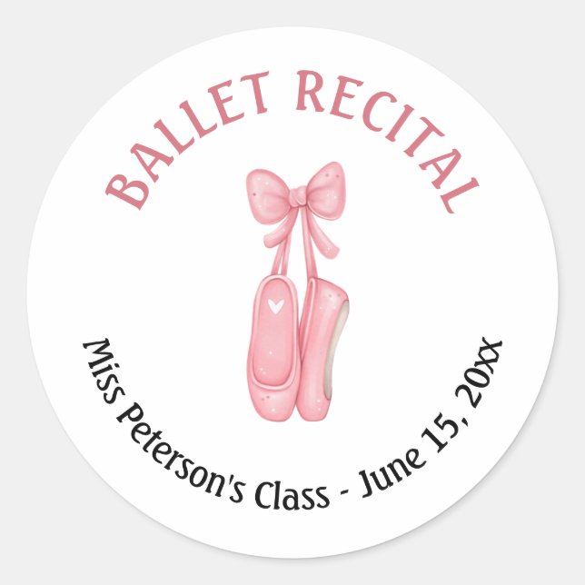 Ballet Recital Pink Shoes Party Favor Classic Round Sticker (Front)