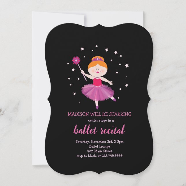 BALLET RECITAL Redhead Ballerina Dancer Invitation (Front)