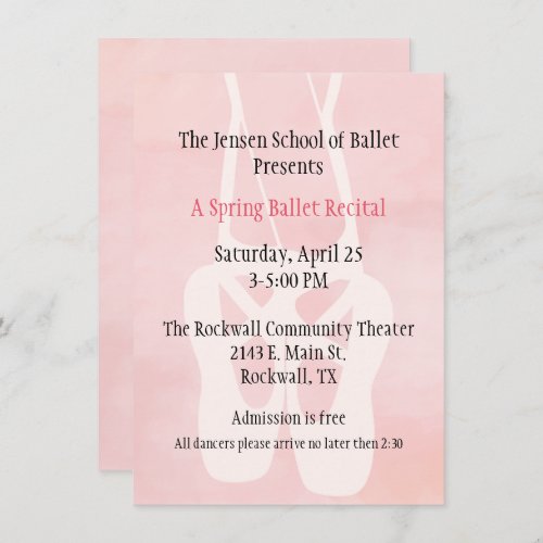 Ballet School Dance Recital Invitation